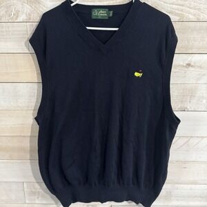 Vintage Amen Corner Masters Sweater Vest Mens XL Navy Blue Knit V-Neck Logo Golf